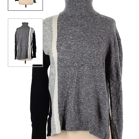 Athleta Sweaters - Athleta Colorblock Gray/Black/White Merino Extra Fine Wool Turtleneck Sweater M